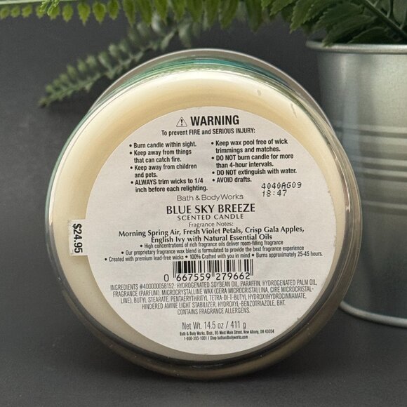 BBW Blue Sky Breeze Bath & Body Works 3 Wick Candle - Picture 9 of 10
